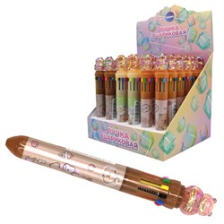 Ручка многоцветная с топпером шариковая 10 ЦВЕТОВ "Капибара", ассорти, линия 0,5 мм, 77427 - фото 16562364