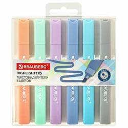 Набор текстовыделителей 6 ПАСТЕЛЬНЫХ ЦВЕТОВ, BRAUBERG "Macaroon", линия 1-5 мм, 152515 - фото 16562489