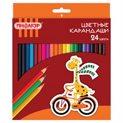 Карандаши цветные ПИФАГОР "ЖИРАФ", 24 цвета, шестигранные, 181252 - фото 16562544