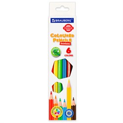 Карандаши цветные BRAUBERG PREMIUM, 6 цветов, шестигранные, грифель 3 мм, 181665 - фото 16562587