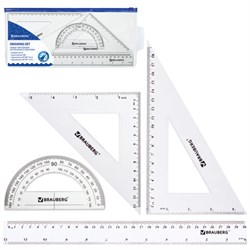 Набор чертежный большой BRAUBERG (линейка 30 см, 2 угольника, транспортир), конверт на молнии, подвес, 210308 - фото 16562822