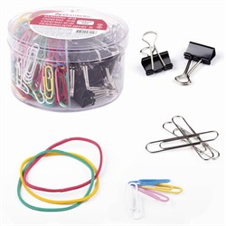 Набор BRAUBERG, зажимы 19 мм/15 шт., скрепки 28 мм/145 шт. и 50 мм/50 шт., резинки 40 шт., 223515 - фото 16562914