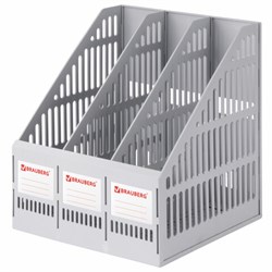 Лоток вертикальный для бумаг BRAUBERG "SMART-MAXI" (254х255х297 мм), 3 отделения, сетчатый, сборный, серый, 231524 - фото 16563160