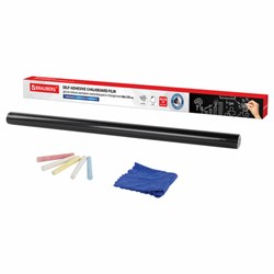 Доска-пленка меловая самоклеящаяся в рулоне, ЧЕРНАЯ, 60х120 см, 5 мелков и салфетка, BRAUBERG, 237838 - фото 16563377