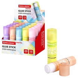 Клей-карандаш в пастельном корпусе BRAUBERG PASTEL, 15 г, PVP-основа, ассорти, 271249 - фото 16563593