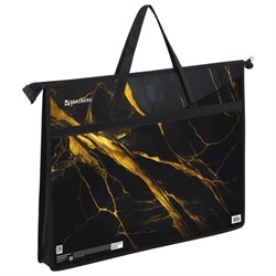 Папка для рисунков и чертежей с ручками BRAUBERG А3, пластик, молния сверху, "Black&gold marble", 272232 - фото 16563716