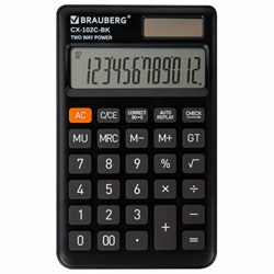 Калькулятор карманный BRAUBERG CX-102C-BK (76x126 мм), 12 разрядов, двойное питание, ЧЕРНЫЙ, 272647 - фото 16563812