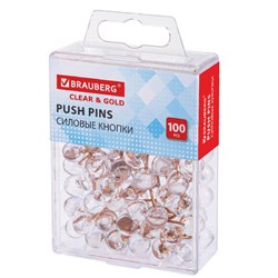 Силовые кнопки-гвоздики BRAUBERG CLEAR & GOLD, прозрачные с золотистым (шарики), 100 штук, 11 мм, 272760 - фото 16563828