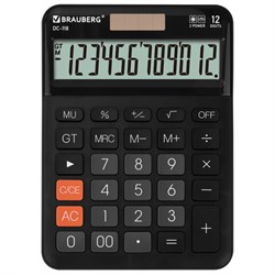 Калькулятор настольный BRAUBERG DC-118-BK (175х126 мм), 12 разрядов, двойное питание, черный, 272962 - фото 16563850