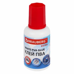 Клей ПВА УСИЛЕННЫЙ 20 г с кисточкой (бумага, фотографии, картон, дерево), BRAUBERG Extra, 272998 - фото 16563863