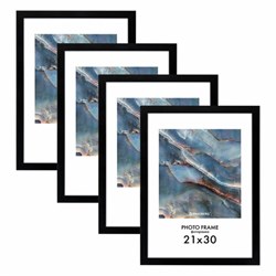 Рамка 21х30 см небьющаяся, КОМПЛЕКТ 4 шт., багет 16 мм МДФ, BRAUBERG "Basic", черная, 391259 - фото 16565648