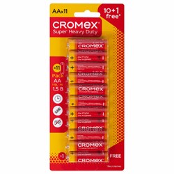 Батарейки солевые "пальчиковые" КОМПЛЕКТ 10+1 шт., CROMEX (КРОМЕКС) Super Heavy Duty, AA (R6,15A), блистер, 456256 - фото 16565929