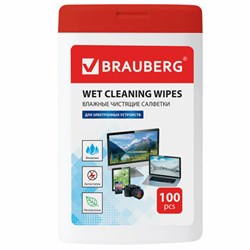 Салфетки для электронных устройств универсальные BRAUBERG, компактная туба 100 шт., влажные, 512810 - фото 16566290
