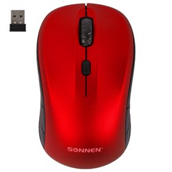Мышь беспроводная SONNEN V-111, USB, 800/1200/1600 dpi, 4 кнопки, оптическая, красная, 513520 - фото 16566310