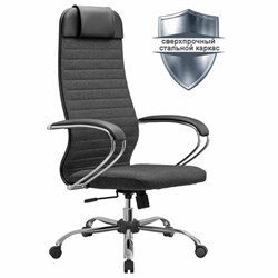 Кресло офисное МЕТТА "К-27" хром, ткань, сиденье и спинка мягкие, серое - фото 16566626