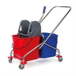 Тележка уборочная BRABIX, 2 съемных ведра 25 л, механический отжим, металлический каркас, 601499 - фото 16567078