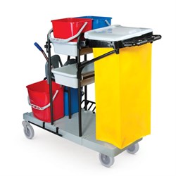 Тележка уборочная BRABIX, ведра 2х20 л, 2х11 л, механический отжим, держатель для мешка, мешок, 2 поддона, 601501 - фото 16567079