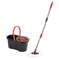 Швабра с отжимом и ведром 7л/5л отжим центрифуга / рукоятка, 2 круглые насадки, крепление кольцо, черный, LAIMA 607487 - фото 16567387