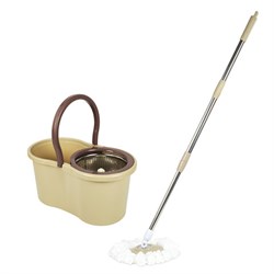 Швабра с отжимом и ведром 7л/5л, отжим центрифуга / рукоятка, 2 круглые насадки, крепление кольцо, бежевый, LAIMA, 607488 - фото 16567388