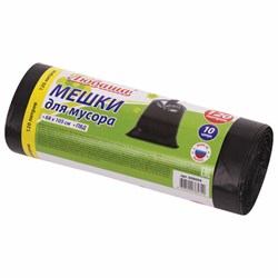 Мешки для мусора 120 л, черные, в рулоне 10 шт., ПВД 25 мкм, 68х105 см, ЛЮБАША, 608094 - фото 16567442