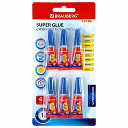 Клей моментальный суперклей экономичный BRAUBERG EXTRA, 1 г суперпрочный, КОМПЛЕКТ 6 ШТ., 608109 - фото 16567446