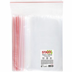 Пакеты с замком ZIP-LOCK "зиплок", комплект 100 шт., 250х350 мм, ПВД, толщина 35 мкм, STAFF, 608169 - фото 16567455