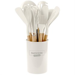 Набор силиконовых кухонных принадлежностей с деревянными ручками 12 в 1, молочный, DASWERK (ДАСВЕРК), 608193 - фото 16567456