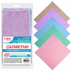 Салфетки из МИКРОФИБРЫ ПЛЮШЕВОЙ 30х30 см, КОМПЛЕКТ 20 шт., PASTEL, ассорти, 250 г/м2, LAIMA HOME, 608444 - фото 16567494