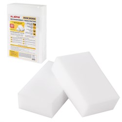 Губка-ластик МЕЛАМИНОВАЯ для удаления пятен, для чистки кухни, уборки, обуви, 10х7х3 см, КОМПЛЕКТ 20 шт., полибэг, LAIMA, 608955. - фото 16567595