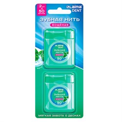 Зубная нить вощеная 100 м (2 шт. х 50 м), мягкая забота о деснах, ВКУС МЯТЫ, LAIMA DENT, 609414 - фото 16567698