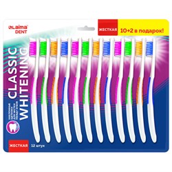Зубная щетка жесткая, КОМПЛЕКТ 12 шт. (10 + 2 в подарок), LAIMA DENT "CLASSIC WHITENING", 609694 - фото 16567757