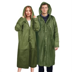 Дождевик плащ зеленый на кнопках, EVA, многоразовый прочный, чехол в комплекте, универсальный размер, SHAMAANI (ШАМААНИ), 610933 - фото 16567807