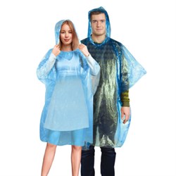 Дождевик-пончо синий полиэтиленовый, универсальный размер, SHAMAANI (ШАМААНИ), 610940 - фото 16567813