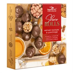 Конфеты-грильяж в шоколаде "Shoco Rolls" с арахисом, изюмом, цукатами, апельсином и медом, 135 г, БЕРЕСТОВ А.С., УТ-00031671 - фото 16567956