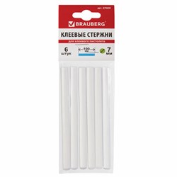 Клеевые стержни, диаметр 7 мм, длина 100 мм, прозрачные, комплект 6 шт., BRAUBERG, европодвес, 670291 - фото 16568765