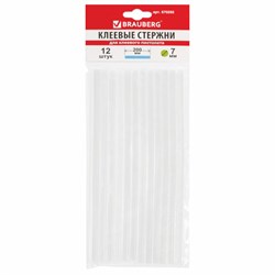 Клеевые стержни, диаметр 7 мм, длина 200 мм, прозрачные, комплект 12 шт., BRAUBERG, европодвес, 670292 - фото 16568766