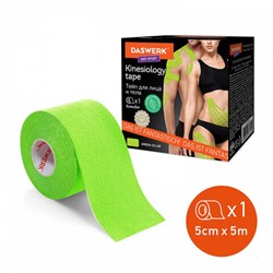 Кинезиотейп / лента для лица и тела, омоложение и восстановление, 5 см х 5 м, зеленый, DASWERK (ДАСВЕРК), 680006 - фото 16568825