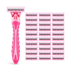 Бритвенный станок многоразовый женский, 3 лезвия, 31 кассета, розовый, X-ONE, 700025 - фото 16568866