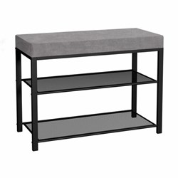 Банкетка для обуви "Торонто-23S", 670х300х490 мм, 2 полки, металл/ткань, черная/серая, БТ23СЧС - фото 16568936