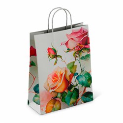 Крафт-пакет бумажный "Розы" 22х12х25 см, с кручеными ручками, плотность 100 г/м2, белый, 114164 - фото 16568950
