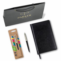 Ручка шариковая PARKER "Jotter Plastic CT", корпус черный, ежедневник А5 черный, белый срез, пакет, 880895 - фото 16569073