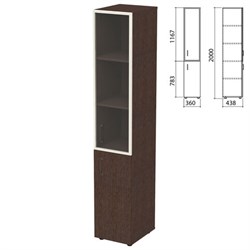 Шкаф закрытый со стеклом в алюминиевой рамке "Приоритет", правый 360х438х2000 мм, 4 полки, венге (КОМПЛЕКТ) - фото 16569389