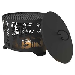 Комплект костровая чаша с решеткой гриль и крышкой пламегасителем FIRE-HOUSE олени диаметр 50 с плоским дном - фото 16628925