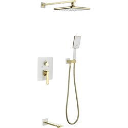 Встраиваемый смеситель для ванны и душа Lemark Миста с дополнительной 3-функциональной лейкой, белый/золото - фото 16643174