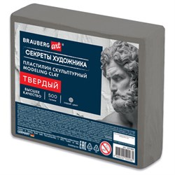 Пластилин скульптурный ТВЕРДЫЙ СЕРЫЙ "Секреты художника", 0,5 кг, BRAUBERG ART, 107484 - фото 16776392