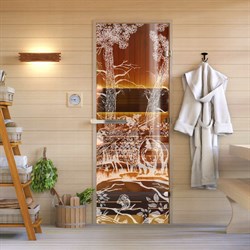 Дверь для бани DoorWood Мишка в лесу - фото 16834355