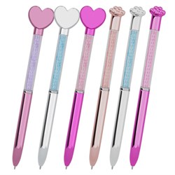 Ручка поворотная с топпером шариковая FUNSTER (ФАНСТЕР) "SHINY HEART&PAW", СИНЯЯ, ассорти, пишущий узел 0,7 мм, 144519 - фото 16900558