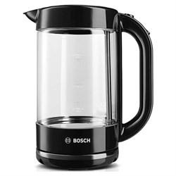 Чайник BOSCH TWK70B03, 1,7 л, 2400 Вт, закрытый нагревательный элемент, стекло, черный - фото 16900725