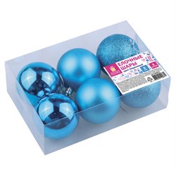 Шары ёлочные 6 шт., 8 см, "Trio", пластик, БИРЮЗОВЫЕ (глянец, матовый, глиттер), ЗОЛОТАЯ СКАЗКА, 590879 - фото 16900742