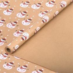 Бумага упаковочная подарочная крафт BIG SIZE новогодняя "Snowman", 0,7х10 м, ЗОЛОТАЯ СКАЗКА, 591948 - фото 16912816